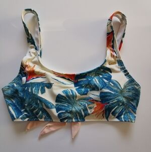 Roxy Pink Tie Back Adjustable Tropical Print Bikini Top Cream Blue Orange